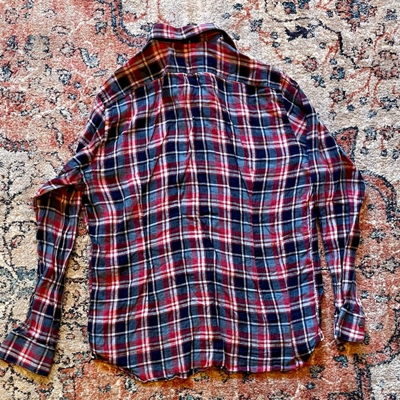 Saks 100% Linen Plaid Button Down - Picture 2 of 3